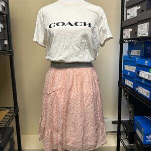 NWT! RARE! Coach Women's Denim Waistband Mini Skirt Floral In Pink C5009 Size 2